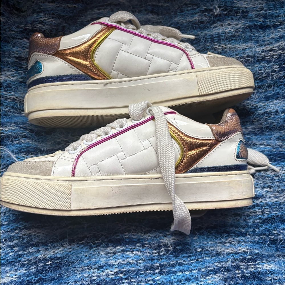 Stylish White and Gold Women's Sneakers